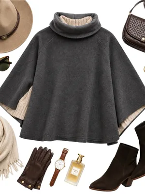 Synergy Organic Clothing Gray 100% Wool Cape Poncho Funnel Neck Small Minimalist thumbnail 2