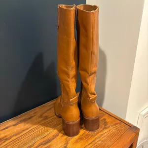 Zara Leather Knee High Block Heel Pull On Boots thumbnail 13