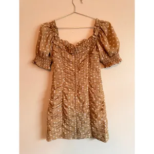 Finders Keepers Mini Dress Womens S Tan Polka Dot Ruched Puff Sleeve‎ Bodycon thumbnail 6