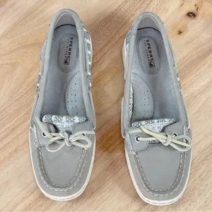 Sperry Topsider Angelfish Striped Mesh Leather Slip On Boat Shoe‎ Loafer Taupe 6 thumbnail 4