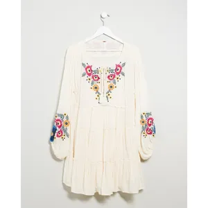 Free People XS Spell on You Dress Floral Embroidered Oversized Boho‎ Festival thumbnail 4