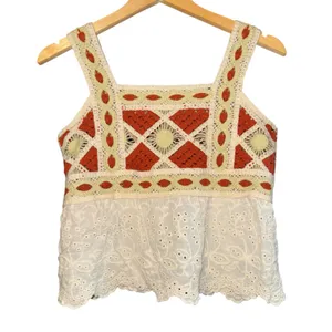 Boho Crochet Babydoll Lace Top XS Festival Cottage Hippie Spring Summer Fairy‎ thumbnail 4