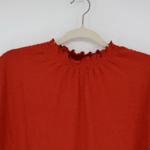 Madewell Women's Ruffle Mock Neck Short Sleeve Clip Dot Top Russet Orange Small thumbnail 2