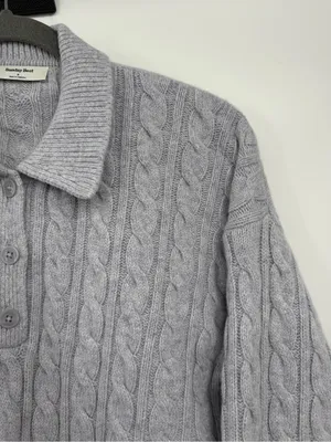 Aritzia Sunday Best Rosebud Polo Sweater S Gray Wool Cable Knit Cropped thumbnail 5
