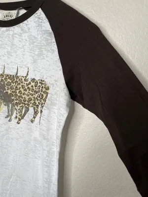 Ariat Womens Small White Brown Raglan Longhorn Western Burnout Graphic T-Shirt thumbnail 5