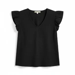 Three Dots Womens V-Neck Gauze Shirt Size S Double Layer Cotton Short Sleeve thumbnail 7