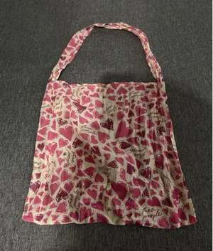 Free People Pink Heart Print Slouchy Hobo Bag Crossbody Tote Cream Hippie Boho thumbnail 1