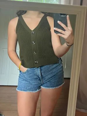 H&M Olive Green V Neck Knit Sweater Vest thumbnail 1