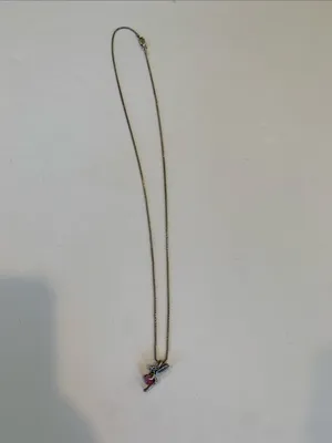 Italian Sterling Silver Fairy Pendant Necklace Pink Cats Eye Ball 925 Italy thumbnail 5