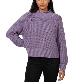 American Eagle Mock Neck Waffle Knit Raglan Sweater Purple Cozy Casual Size L thumbnail 1