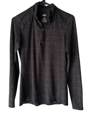 REI Co-op Pullover Womens Small Black Gray Long‎ Sleeve 1/4 Zip Stretch Athletic thumbnail 1