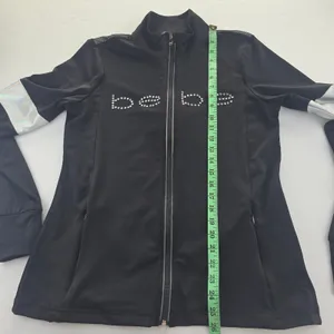 Bebe Sport -910 Black Rhinestone Logo Track Jacket Zip Up Women's Size‎ M thumbnail 10