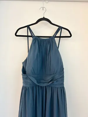 JJ's House Edeline Navy Blue A-line Ruffle Chiffon Maxi Dress Size 12/14 thumbnail 4