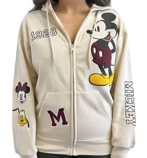 Disney Mickey Mouse Ivory Zip Up Hooded Jacket Womens‎ Size XXL thumbnail 1