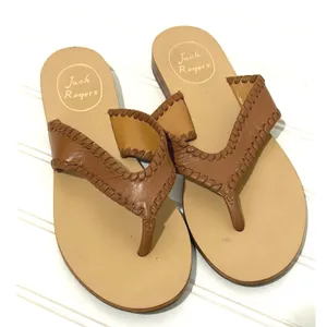 Jack Rogers Womens Whipstitch Leather Thong Sandals Saddle Tan Size 8M Flat thumbnail 1