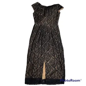 Dress The Population Black Lace Sheath Midi Dress V Neck Cap Sleeve‎ XS thumbnail 5
