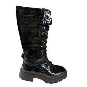 Zara Black Croc-Embossed Lace-Up Combat Boots Size 36 thumbnail 12