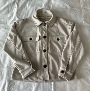 Cream Colored Faux Suede Button Down Shacket thumbnail 1