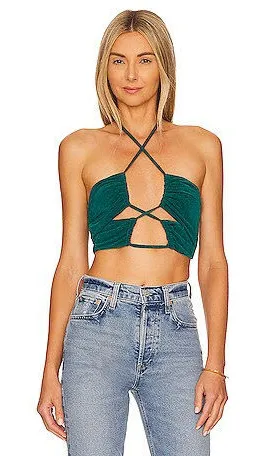Revolve Teal Halter Crop Top thumbnail 1