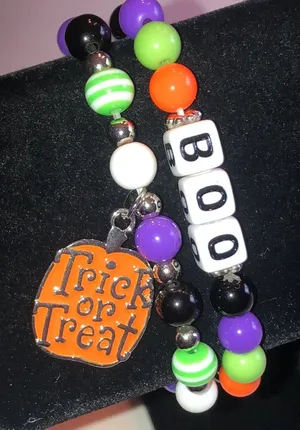 Halloween 'Trick or Treat' Beaded Bracelet Set - Orange, Purple, Green, Black thumbnail 1