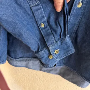 Luna Pier Button Up Denim XL Blue Scarecrow Patchwork Blue Shirt Novelty Fall thumbnail 6