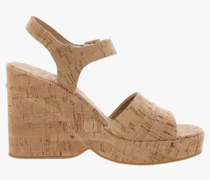 KORKS | NEW Women's Buckle Metallic Fleck Tan Cork Wedge Platform‎ Sandals, 9 thumbnail 1