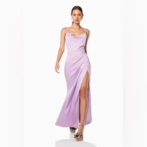 Elliatt Wedding Guest Satin Maxi Dress Lilac High Slit Emerson S NWT thumbnail 2