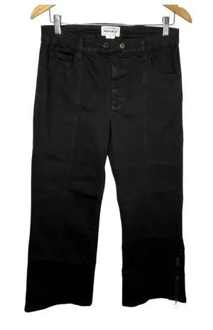 For The Republic Wide Leg Jeans Womens 8 Black Seam Detail Ankle Zip High‎ Rise thumbnail 1