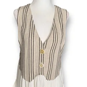 Vintage 90s Linen Rayon Colorblock Maxi Dress Boho Neutral Cottage Patch Pockets thumbnail 2