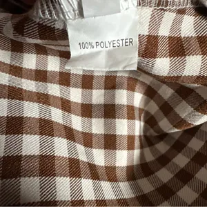 Unbranded Brown Gingham White Plaid Puff Sleeve Hi Lo Hem Button Front Top Sz S thumbnail 9