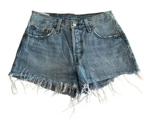 Levi's 501 Denim Shorts Womens 25 Blue High Rise Distressed Frayed Boho‎ Summer thumbnail 1