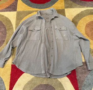 Aerie Lumber Jane Waffle Knit Jacket Shirt Jacket Olive Green Oversized Size XXS thumbnail 1