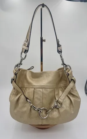 Coach Vintage Metallic Gold Pleated Hobo Bag Y2K Leather Shoulder Bag thumbnail 1