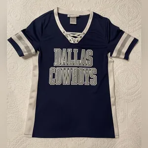 Dallas Cowboys Women's Jersey Small Bling Lace Up Navy Game Day thumbnail 1