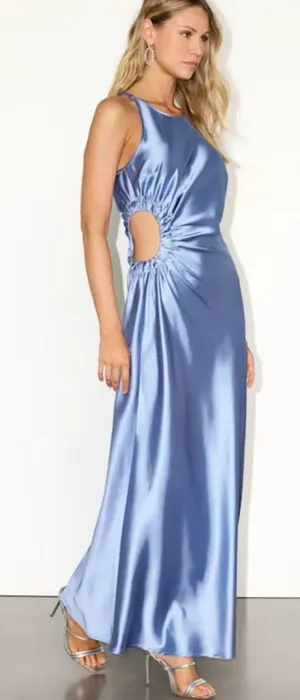 Lulu's Blue Satin Cutout Maxi Dress thumbnail 1
