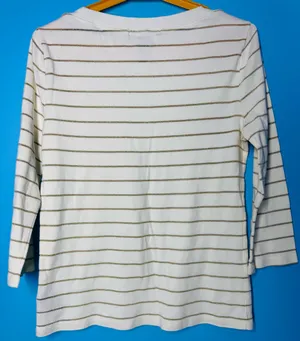 Lauren Ralph Lauren White and Gold Metallic Striped Boatneck Top thumbnail 13