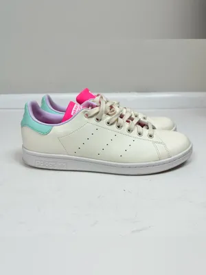Adidas Stan Smith Sneakers Lace Up Cream White Pink Mint 10.5 thumbnail 5
