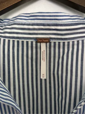 Free People Lakehouse Button Down Shirt in Blue and White Stripe thumbnail 5