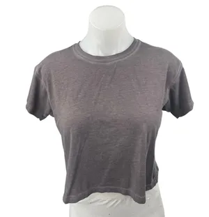 Lululemon Women's Black Washed Short Sleeve Crew Cropped T Shirt Tee Top Size 4 thumbnail 1