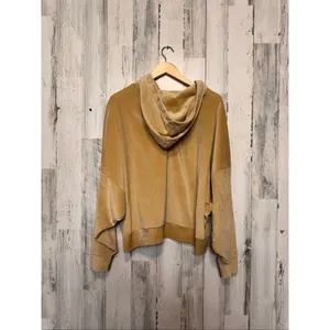 American Eagle Velour Hoodie Womens XXL Camel Beige Oversized Pullover Sweatshir thumbnail 3