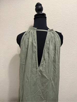Zara Tiered Maxi Dress Halter Tassel Open Back Boho Resort Vacation XS Sage thumbnail 7