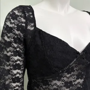 NWT Edikted Mykonos Sheer Black Lace Top size XL thumbnail 7