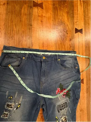 K Jordan 2pc Denim Set Plus Sz 3X Jacket 24W Jeans Leopard Rose Distressed Queen thumbnail 12