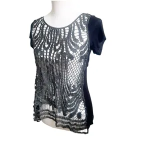 Daytrip Whimsygoth Top Y2K Open Knit Metallic Size Medium Black Silver thumbnail 2