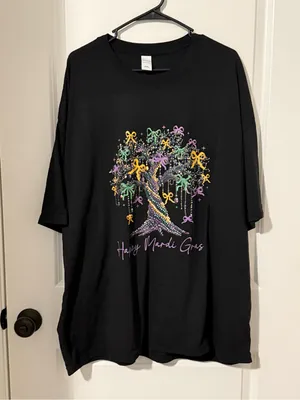Black Mardi Gras Graphic Tee with Colorful Tree #100‎ thumbnail 1