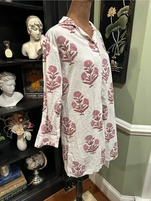 Victoria Dunn Pink Floral Block‑Print Button‑Down Dress – Fits Medium thumbnail 5