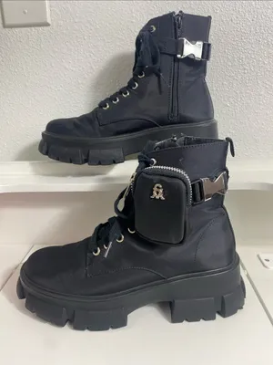 Steve Madden Black Combat Moto Boots with Lace-Up Front Size 8 thumbnail 4