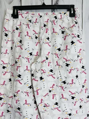 Charter Club Intimates Fleece Pajama Set Sz L White Pink Snowman Pockets thumbnail 4