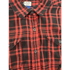 KAVU Women’s M Red Black Plaid Flannel Shirt Corduroy Elbow Patches Outdoor thumbnail 3