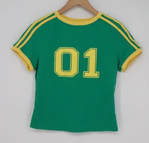 Green Yellow Ringer Tee 01 Graphic Short Sleeve Sporty Baby Tee Medium thumbnail 1